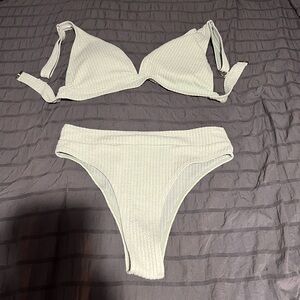 SHEIN Ribbed White Bikini Set